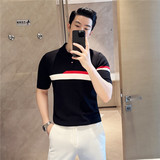 【天丝莱赛尔】个性条纹拼色冰丝针织POLO衫短袖T恤男PL2402-P67，男装Polo衫，电商A213