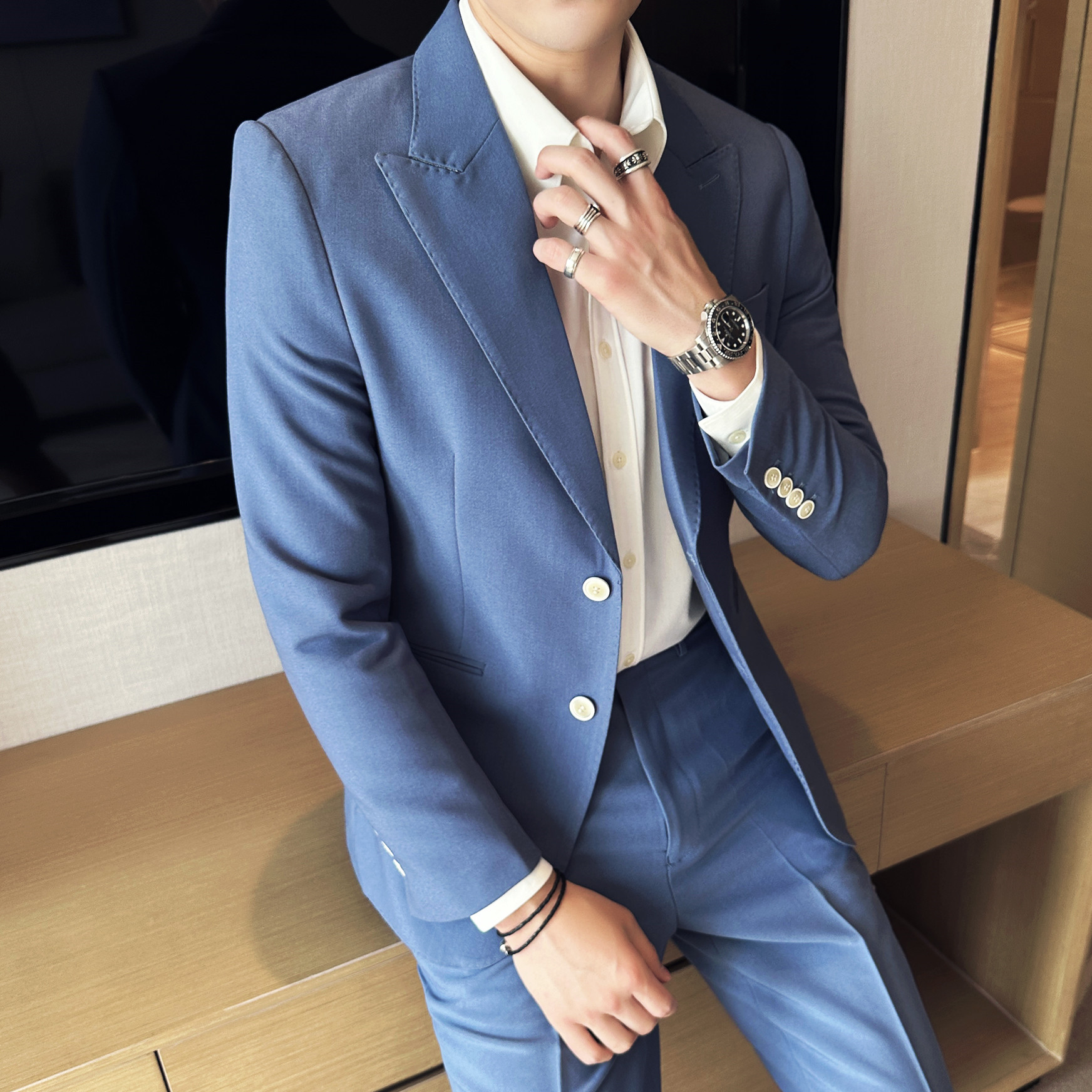 那不勒斯西装套装男高级感商务休闲男款西服外套蓝色LJT622-P230,男装西服套装,电商A213