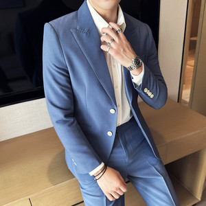 那不勒斯西装套装男高级感商务休闲男款西服外套蓝色LJT622-P230图片