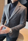 秋冬男士毛呢休闲西服外套潮流帅气暗条纹妮子西服灰色DX912-P145，男装西服，电商A213