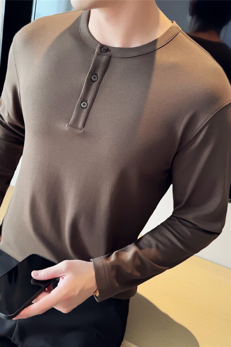 重磅290G~高品质亨利领长袖T恤男弹力高级感百搭打底衫T6802-P53,男装T恤,电商A213