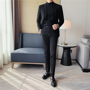 帅气双开叉两粒扣西服套装男韩版修身西装两件套焦糖色LJT62/P220图片