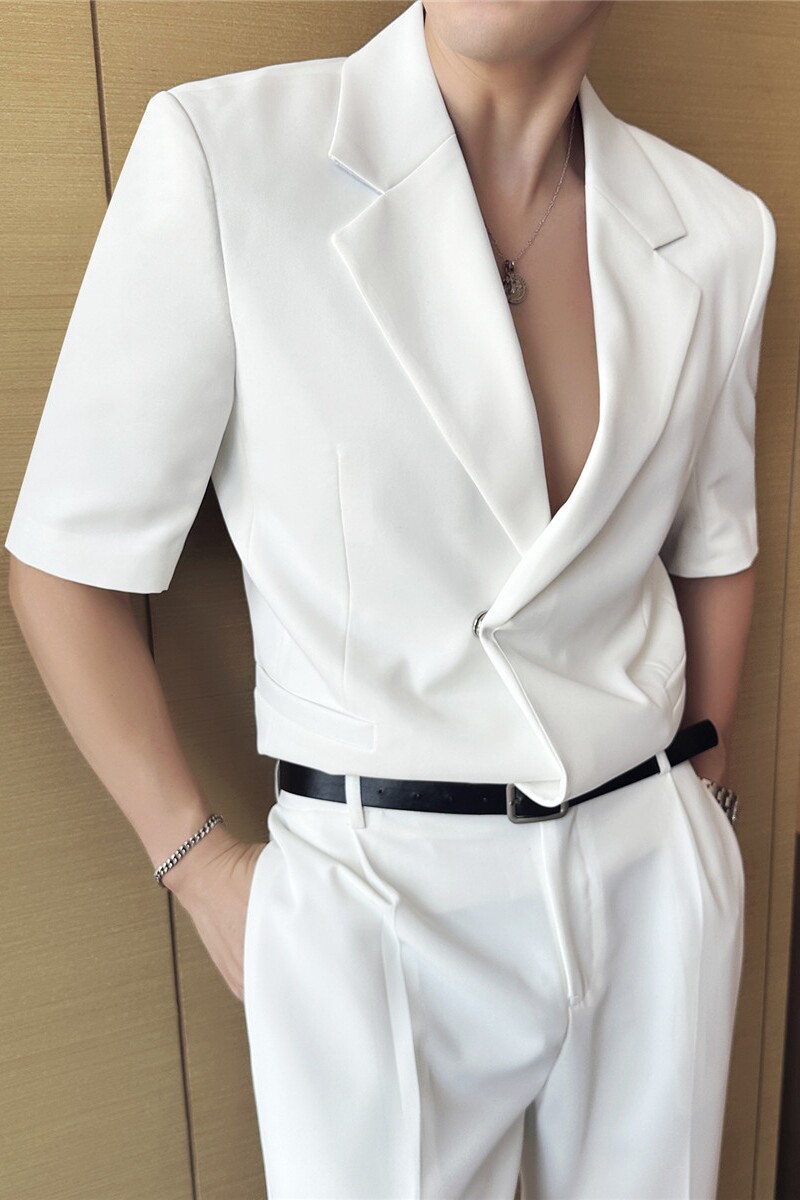 送皮带~潮男个性穿搭~夏装男宽松西装两件套短袖西服LJT5503-P220,男装T恤,电商A213