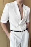 送皮带~潮男个性穿搭~夏装男宽松西装两件套短袖西服LJT5503-P220，男装T恤，电商A213