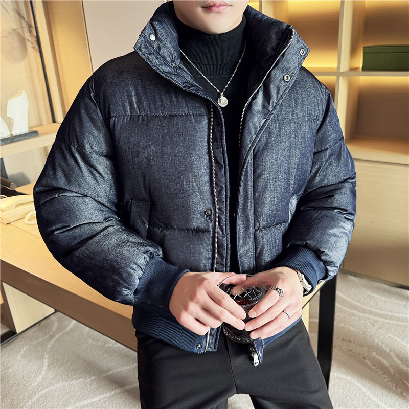 冬装高级感牛仔质感加厚棉衣时尚保暖棉服立领外套蓝色M8891-P178图片