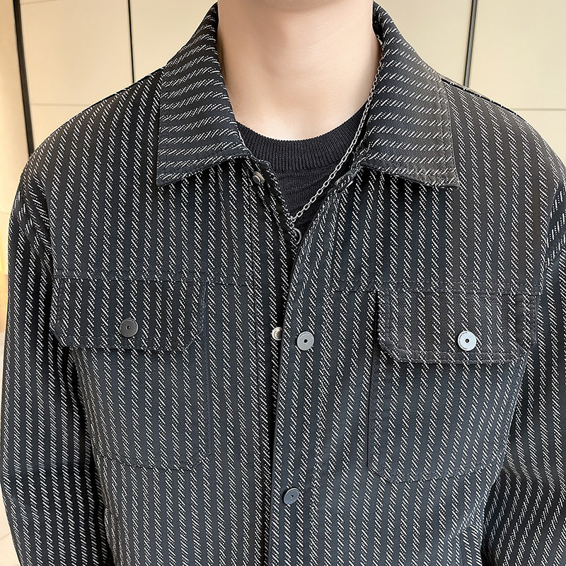 2月15号前到货~帅气显瘦皮衣夹克男修身翻领条纹外套JK857-P118,男装夹克,电商A213