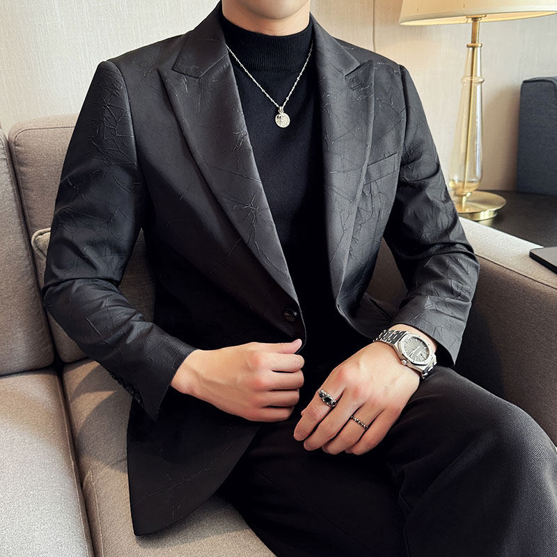 高级感提花西装外套男西服商务休闲戗驳领两粒扣单西DX632-P137，男装西服套装，电商A213