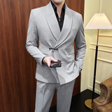 风休闲盘扣西服套装青果领宴会西装两件套男灰色LJT953-P243，男装西服套装，电商A213
