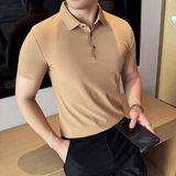 冰丝高弹无痕~夏季薄款polo衫纯色翻领短袖t恤咖啡色PLH008-P50特，男装T恤，电商A213