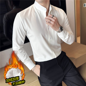 新中式高级感加厚加绒立领衬衫男长袖圆领衬衣弹力衬衣JR2350-P68图片