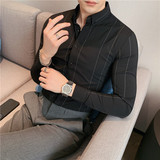 M-5XL商务定位条纹衬衫时尚衬衣男长袖出衬衫白色A213-CS95-P65，男装衬衫，电商A213