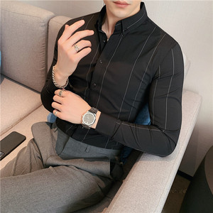 M-5XL商务定位条纹衬衫时尚衬衣男长袖出衬衫白色A213-CS95-P65图片