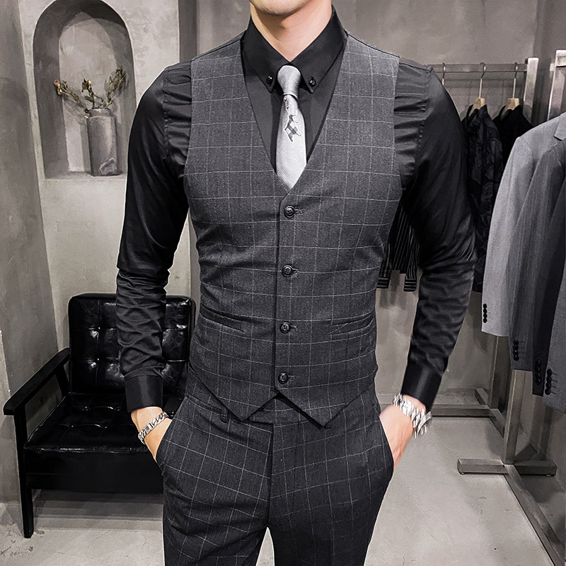 伴郎服兄弟装男士潮流婚礼西装马甲英伦修身格子马甲DMJ101/P60,男装西服套装,电商A213