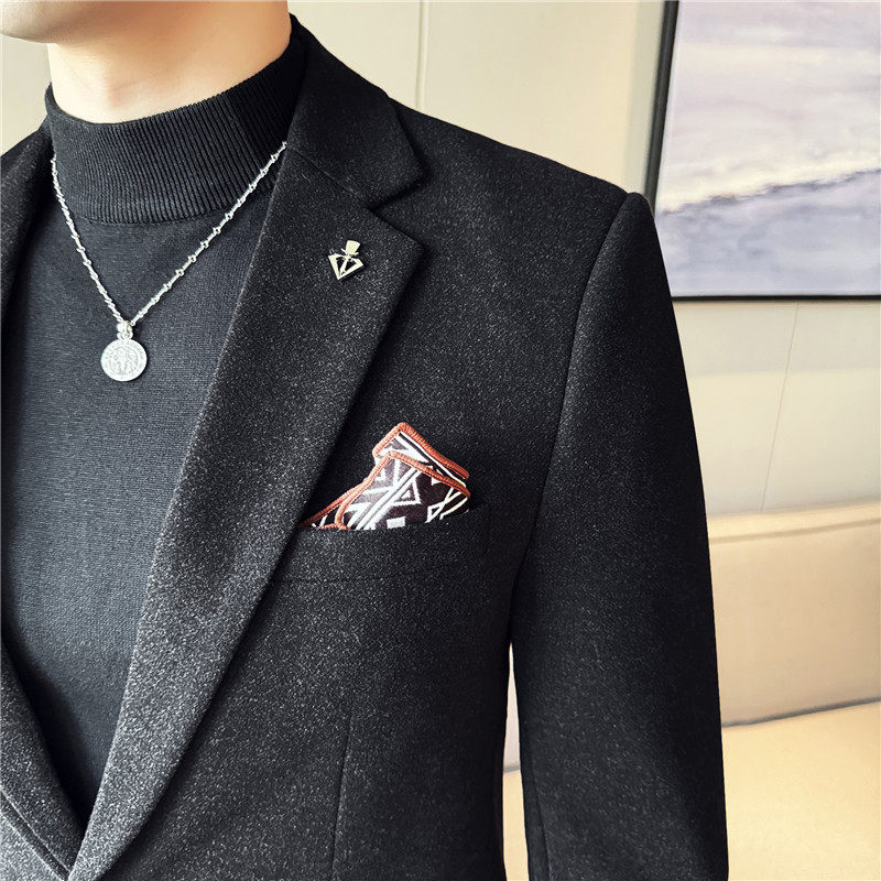 高级感毛呢子休闲小西装外套男修身韩版秋冬加厚西服DX6951-P155图片