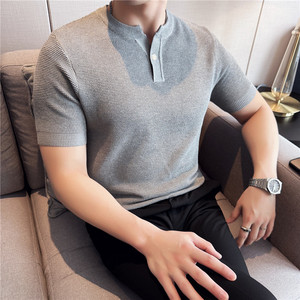 老钱风亨利领针织短袖男T8986-P57图片