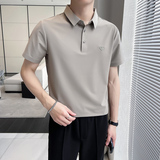 轻熟风~暗条纹高弹冰丝翻领无痕T恤男士短袖POLO衫蓝色PL03-P60，男装T恤，电商A213