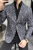 秋冬高级感花色西服外套男印花西装厚款单西上衣黑色DX920-P155，男装西服套装，电商A213