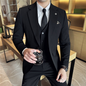 M-7XL一粒扣西装两件套男修身商务西服套装藏青色LJT7051-P150特图片