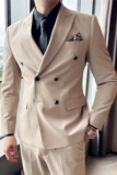 高品质面料西服套装纯色双排扣戗驳领西装三件套SJT8021-P275，男装西服套装，电商A213