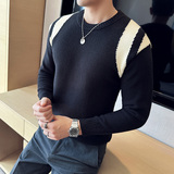 华夫格拼色毛衣男针织套头毛衣圆领毛线针织衫咖啡色M9913-P88，男装针织衫/毛衣，电商A213