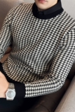 假两件毛衣男千鸟格线衣撞色印花柔软弹力修身针织衫M9869-P98，男装针织衫/毛衣，电商A213