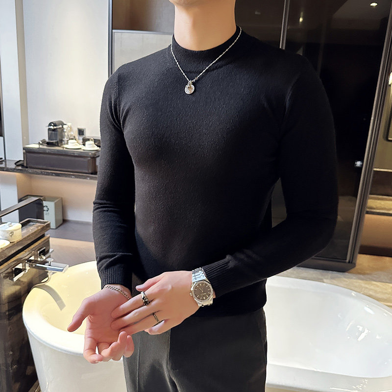 含羊毛~半高领毛衣纯色中领针织打底衫男士羊毛衫灰色M9879-P58,男装T恤,电商A213