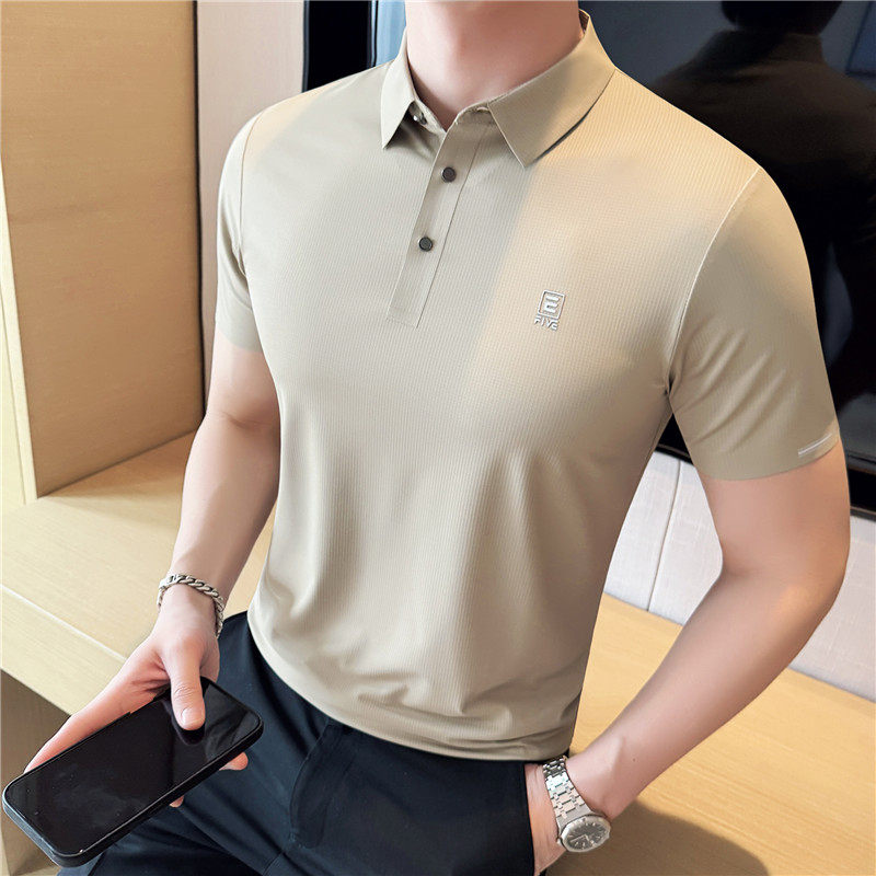 高品质跑量款无痕压胶~弹力polo衫男翻领短袖t恤黑色PL21-P40特图片
