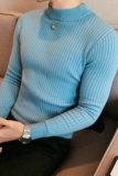 补大货时尚暗条纹半高领毛衣男纯色毛衣修身针织衫蓝色M1560-P53，男装针织衫/毛衣，电商A213