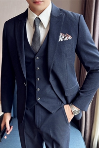 高品质面料西服套装一粒扣戗驳领西装三件套男SJT8012-P275图片