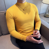 半高领弹力t恤修身长袖纯棉修身中领打底衫军绿色TU282-P40特，男装T恤，电商A213