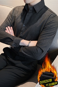 秋冬加厚磨毛加绒保暖毛呢衬衫男高档双面绒衬衣深灰色JR5111-P88图片