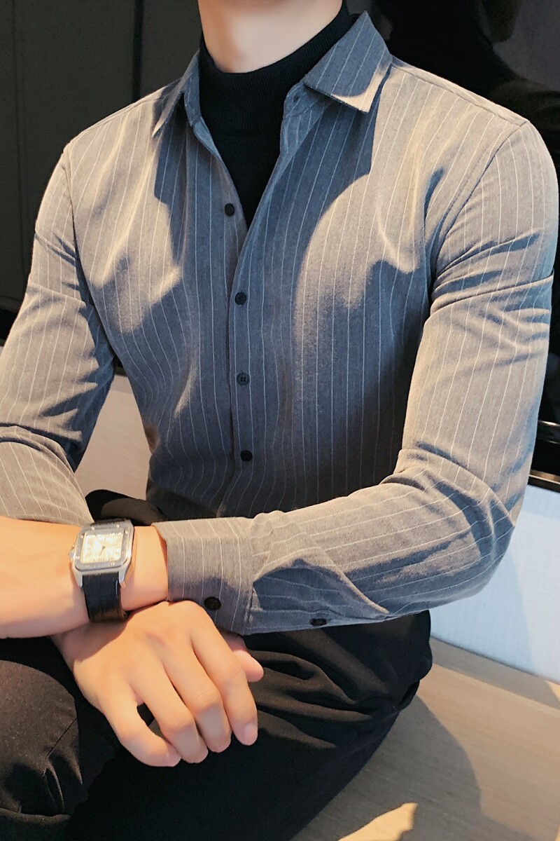 补齐大货假两件修身条纹衬衫半高领毛衣个性衬衣男CM9201-P90,男装针织衫/毛衣,电商A213