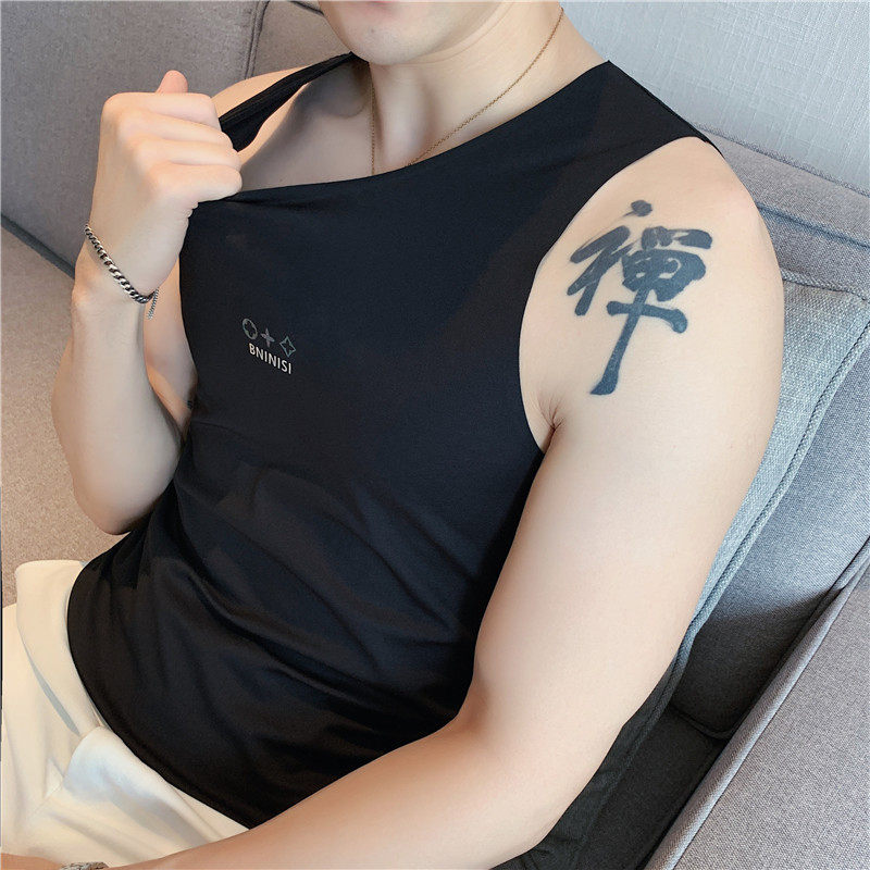 夏季薄款无痕冰丝男背心紧身印花背心修身青年无袖汗衫BX001-P45,男装背心/马甲,电商A213