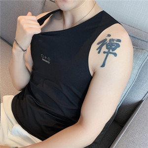 夏季薄款无痕冰丝男背心紧身印花背心修身青年无袖汗衫BX001-P45图片