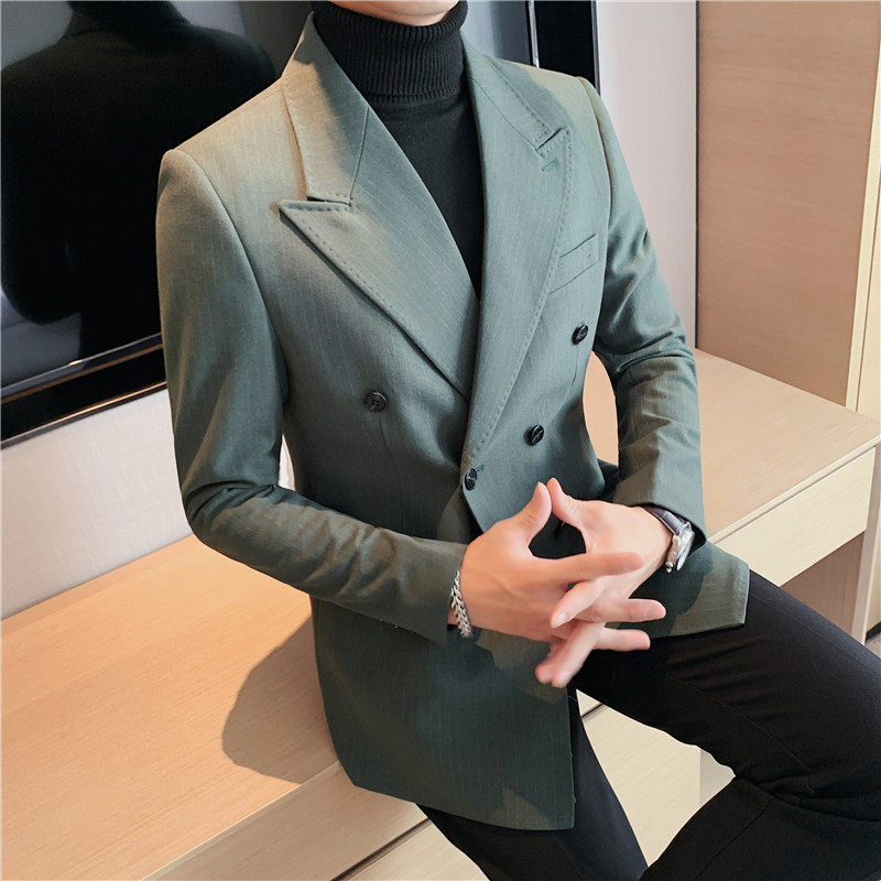 冬装加厚条纹双排扣西服外套男休闲潮流商务西装潮DX36-P155图片