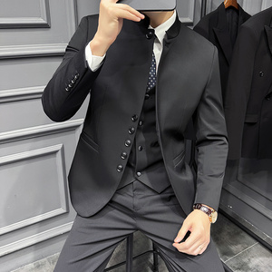 新中式立领西装三件套男高级感修身纽扣装饰西服套装SJT119-P258图片
