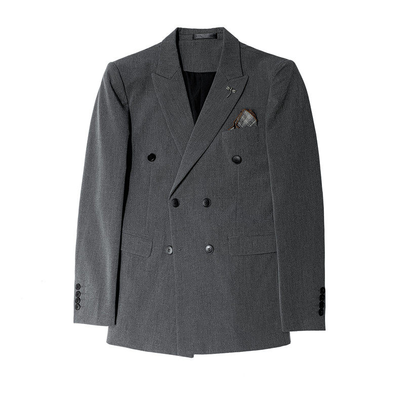 大码西服套装双排扣西装三件套男修身纯色西服中灰色SJT305/P275,男装西服套装,电商A213
