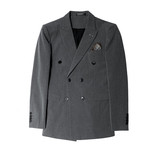 大码西服套装双排扣西装三件套男修身纯色西服中灰色SJT305/P275，男装西服套装，电商A213