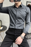 长期做男士刺绣长袖衬衫暗门襟暗扣衬衣修身浅蓝色C2022/P63，男装衬衫，电商A213