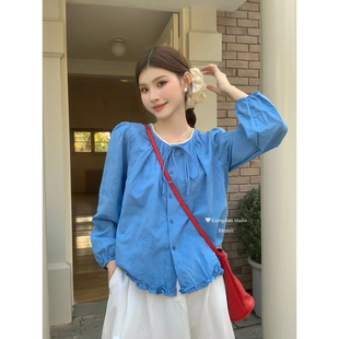 26年早春法式 刺绣提花领口系带高级感百搭上衣小衫