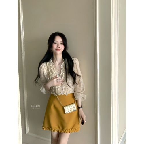 DARA ROSE-必入百搭甜美木耳边气质韩系温柔短裙半身裙