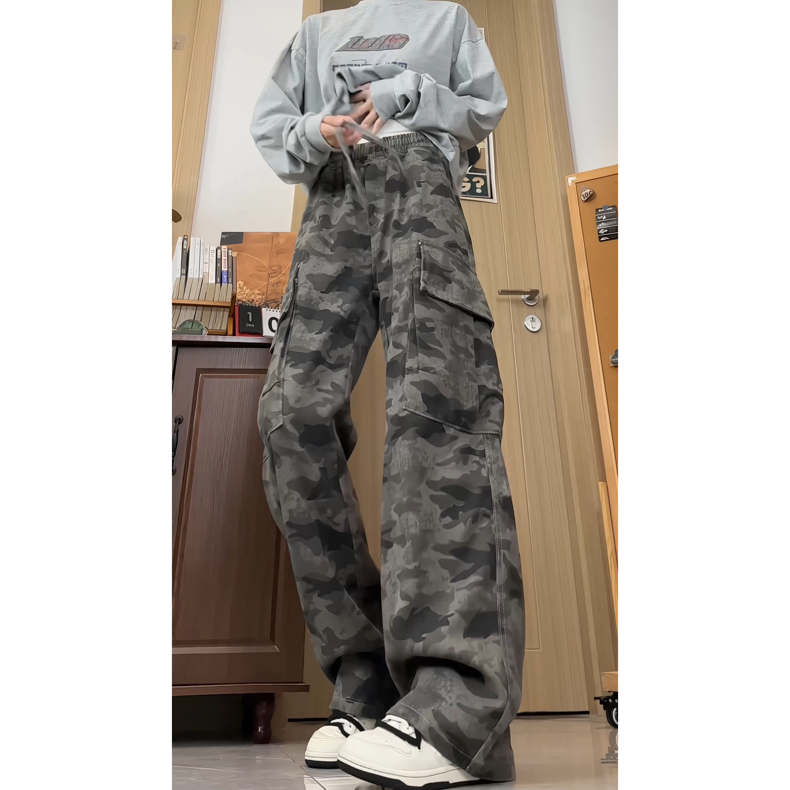 2026春季美式迷彩中性水洗阔腿裤男女牛仔裤GY7005P58控88Q,男装牛仔裤,电商B329