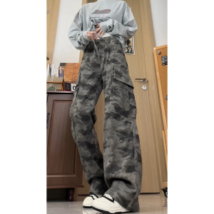 2026春季美式迷彩中性水洗阔腿裤男女牛仔裤GY7005P58控88Q图片