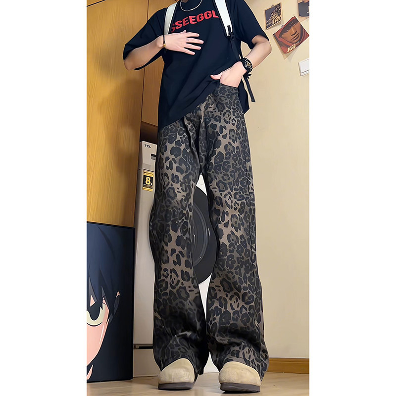 春季美式微喇豹纹微喇牛仔裤洗做旧显瘦长裤子KS006P45控69,男装牛仔裤,电商B329