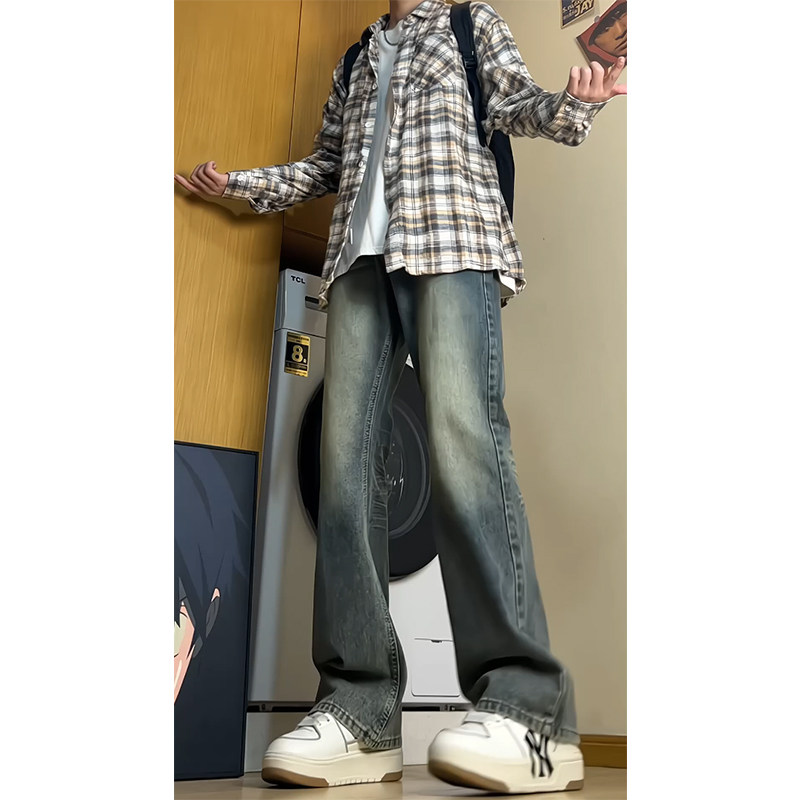2025春季同学美式复古印花宽松牛仔裤水洗B329-KS861P48控78,男装牛仔裤,电商B329
