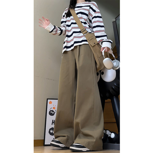 春季工装裤女秋设计感高腰直筒老钱风阔腿长裤WJ1623P60控88图片