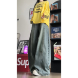 2026春季中性港风直筒水洗弯刀裤裤阔腿牛仔裤GY2567P58控88，男装牛仔裤，电商B329