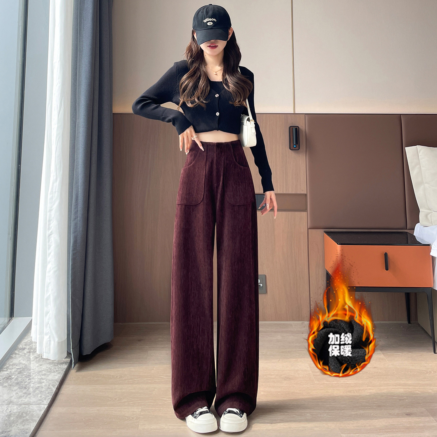 高品冬季加绒雪尼尔阔腿裤休闲女裤子WH6802加绒P61特批没差价,男装卫衣,电商B329