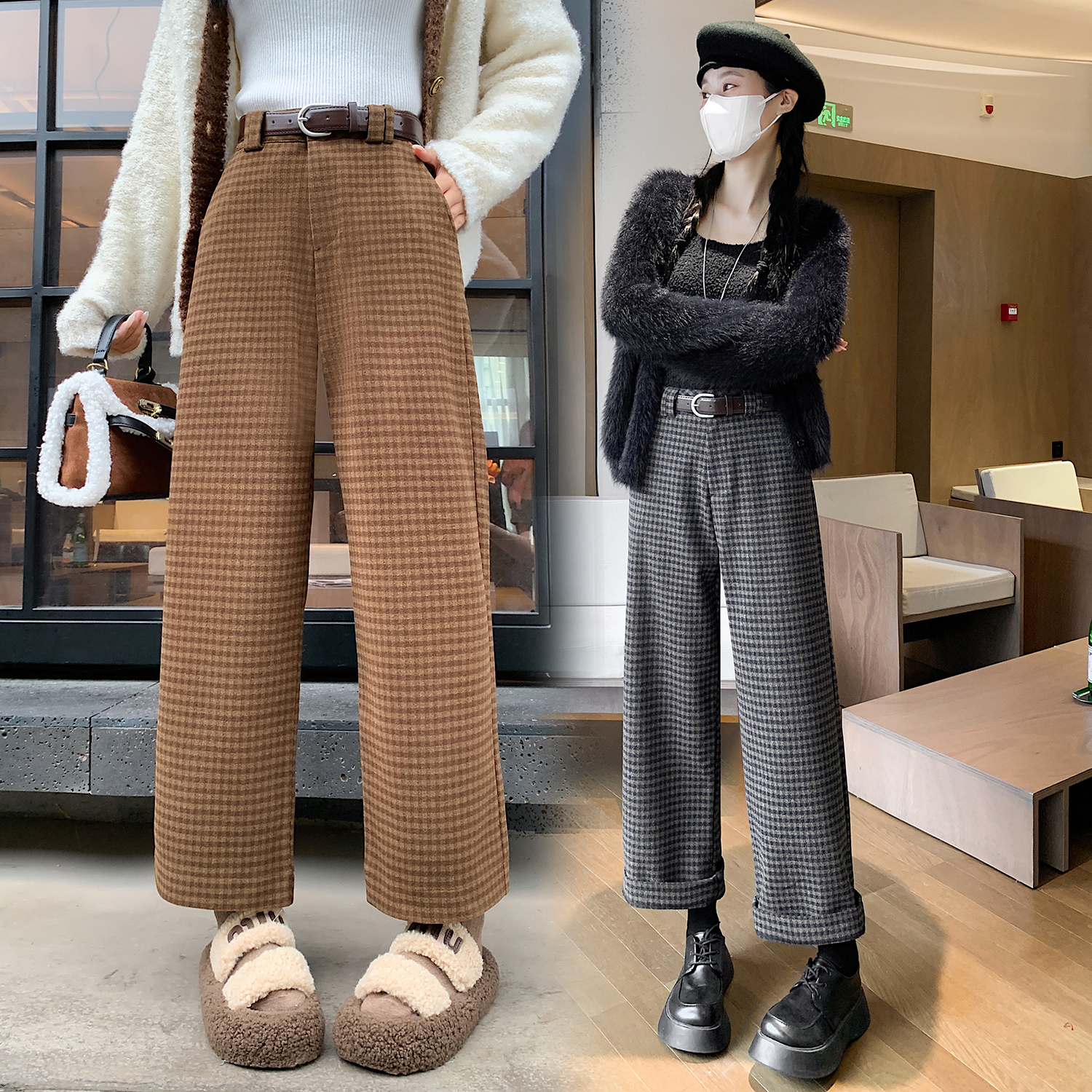 冬季泥料女小个子九分裤奶奶裤休闲裤子WH5101P55特批没差价，男装休闲裤，电商B329