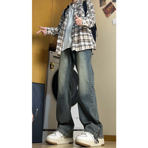 2025春季同学美式复古印花宽松牛仔裤水洗B329-KS861P48控78图片